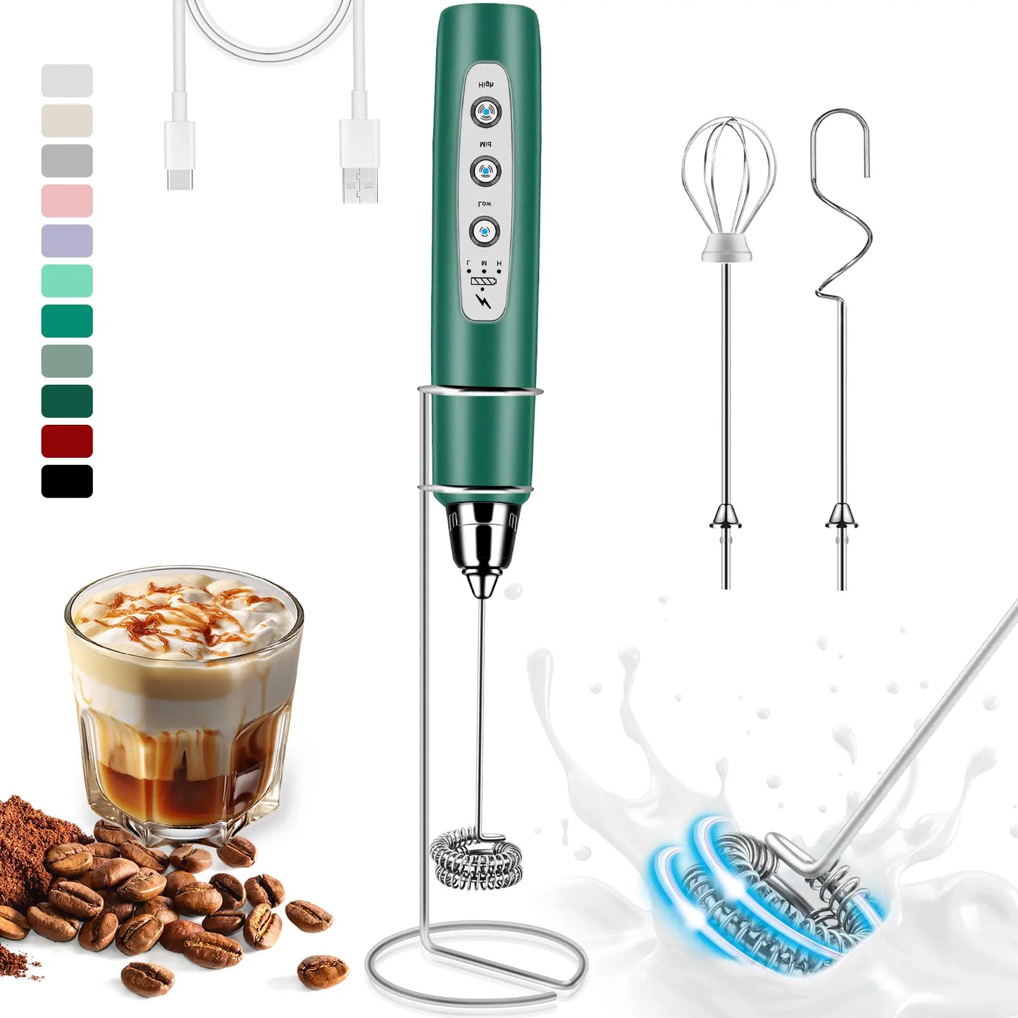 ODIFORGO Rechargeable Milk Frother with 3 Replaceable Heads—Perfect for Frothing Milk, Whisking Eggs, and Mixing Powders. Long-Lasting Battery, Easy to Use, a Must-Have Tiktok Kitchen Gadget! Coffee Maker Machine Coffee Espresso Maker Tiktokshopspringglow