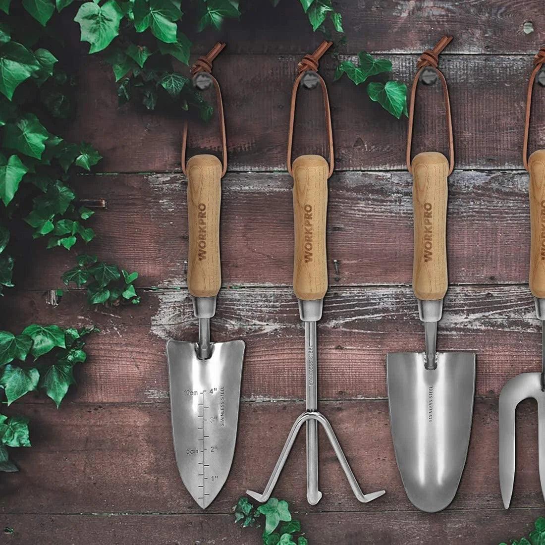 Garden Tools Set, 8 Piece Stainless Steel Heavy Duty Gardening Tools with Wooden Handle