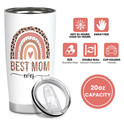 MAKEAGIFT Best Mom Ever 20 Oz Tumbler - #1 Mom Nutrition Facts Insulated Tumblers - Mothers Day, Birthday Gifts for Mom from Daughter, Son, Kids