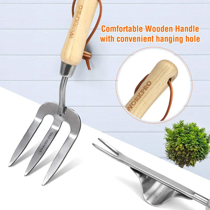 Garden Tools Set, 8 Piece Stainless Steel Heavy Duty Gardening Tools with Wooden Handle
