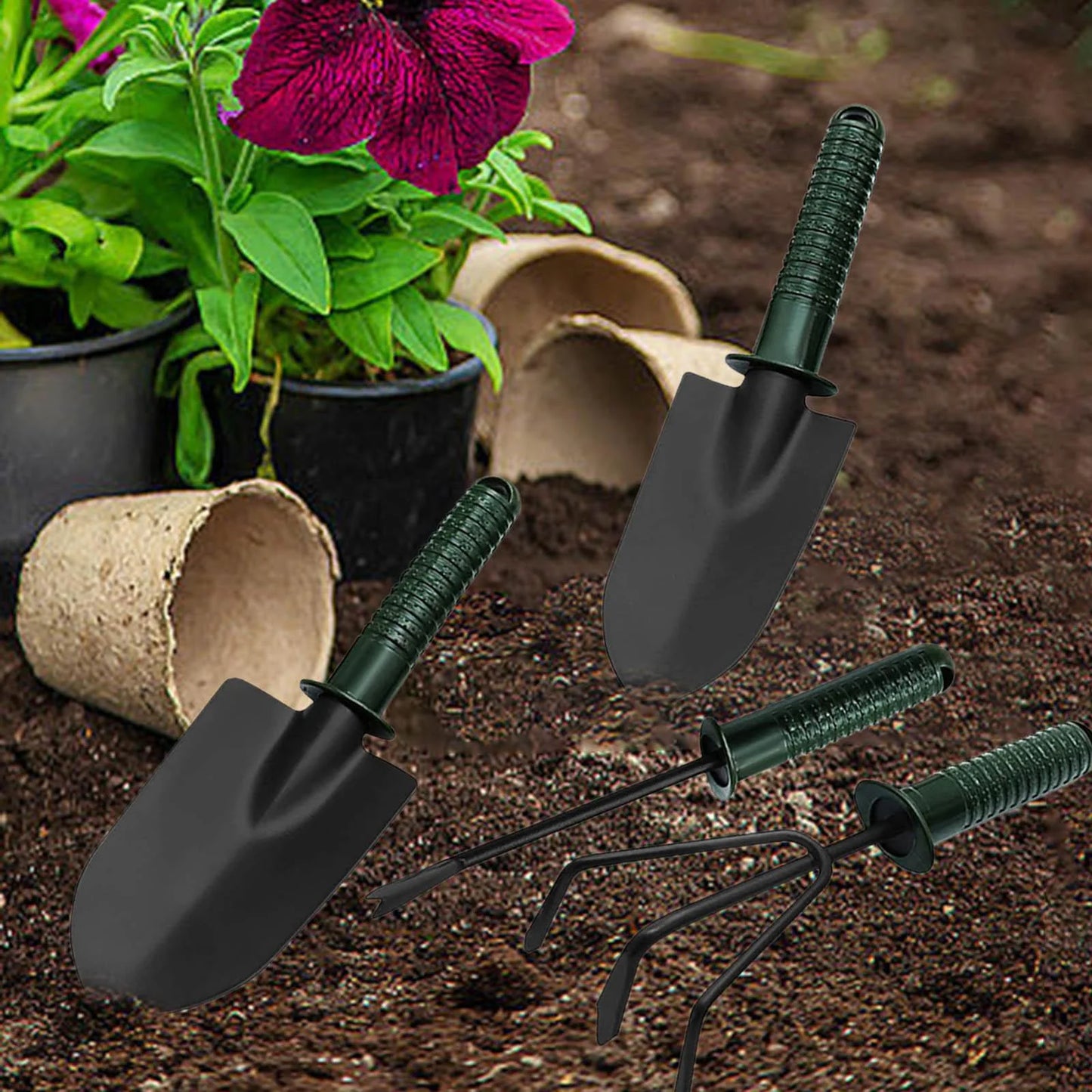 4Pcs Gardening Tools, Garden Rake, Gardending Hand Tools for Lawn, Bonsai, Garden, Yard, Gifts