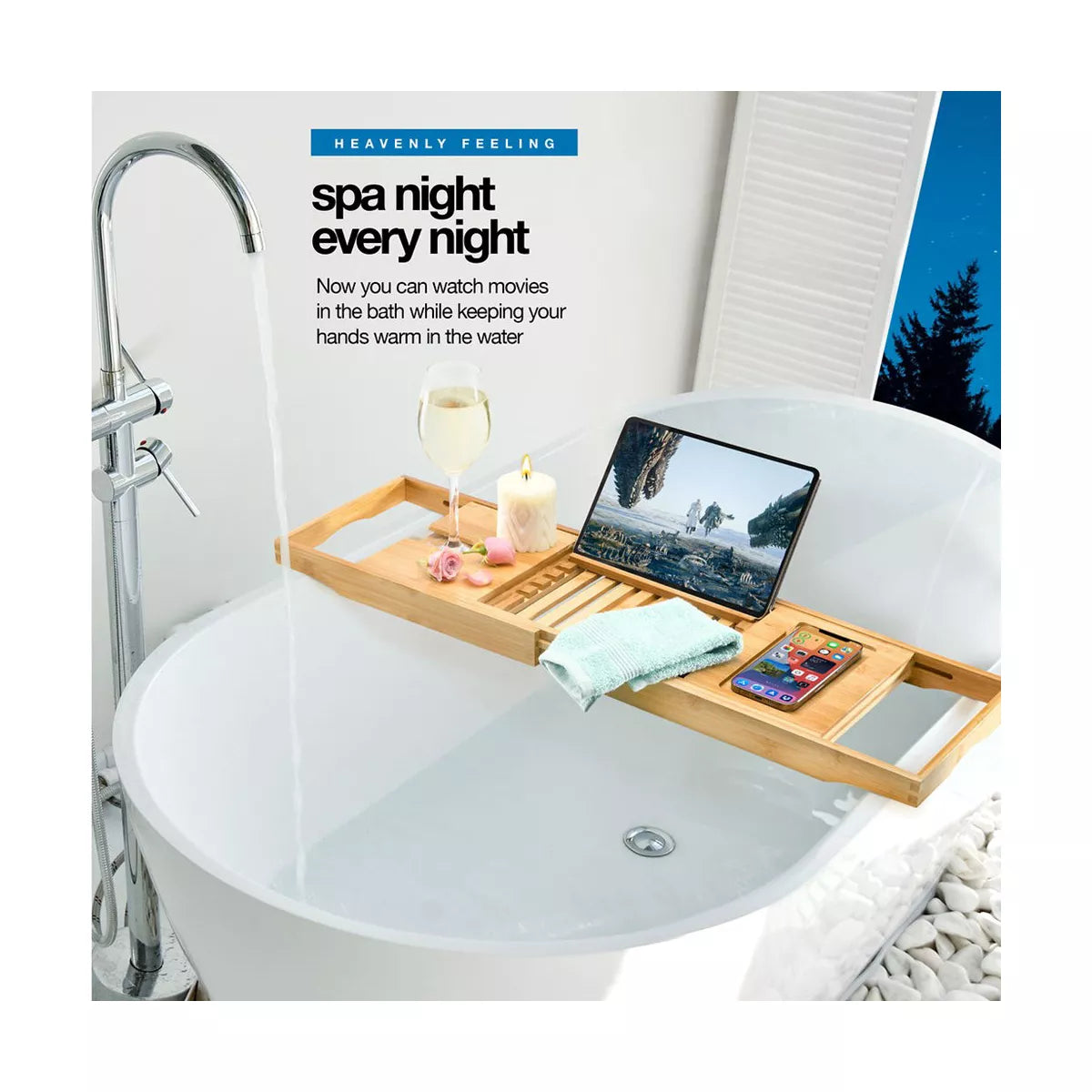tub Caddy - Foldable Expandable Size, Fits Most Tubs Waterproof tub Tray & Caddy Tray Holder for Wine Glass, Book, Soap, Phone Homeitusa
