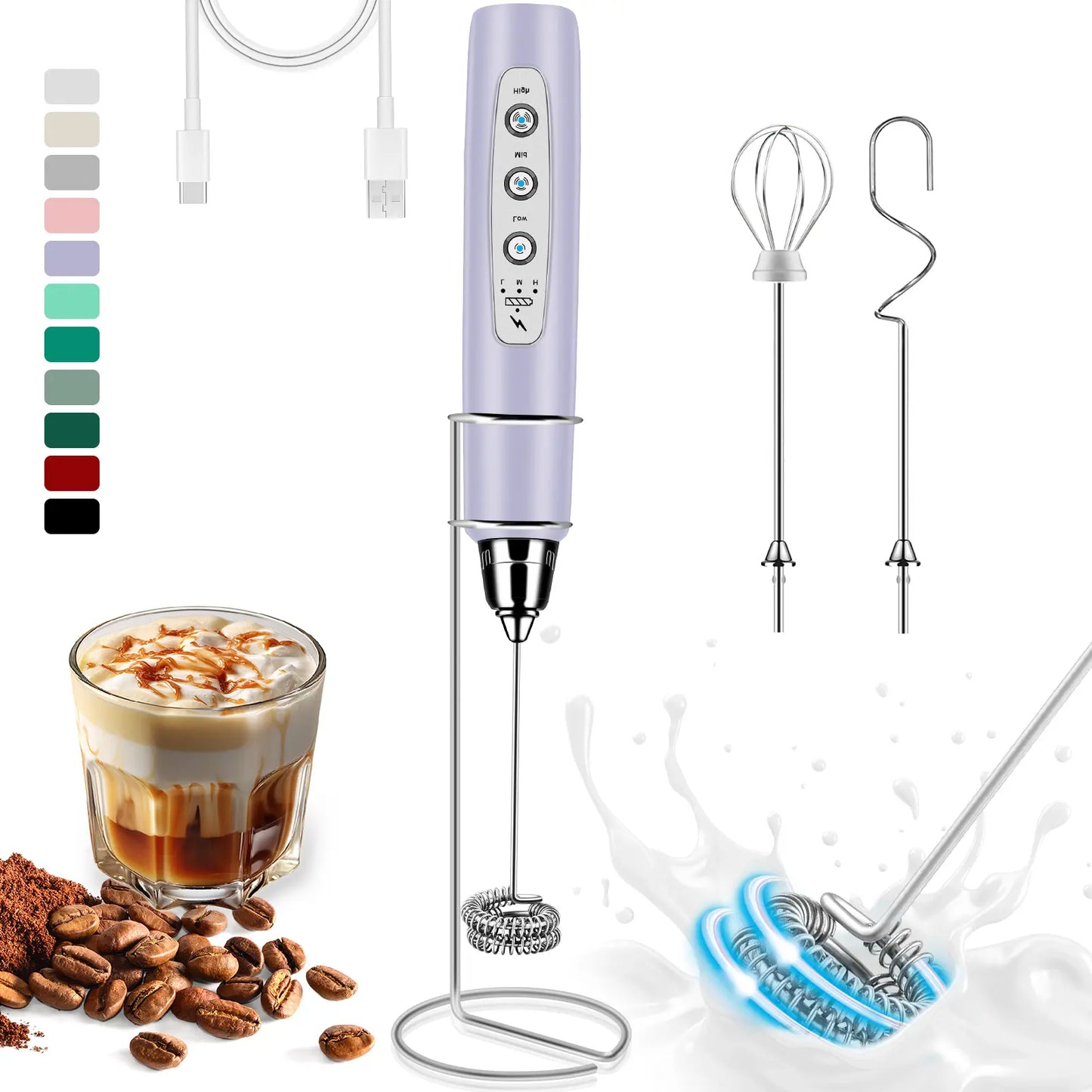 ODIFORGO Rechargeable Milk Frother with 3 Replaceable Heads—Perfect for Frothing Milk, Whisking Eggs, and Mixing Powders. Long-Lasting Battery, Easy to Use, a Must-Have Tiktok Kitchen Gadget! Coffee Maker Machine Coffee Espresso Maker Tiktokshopspringglow