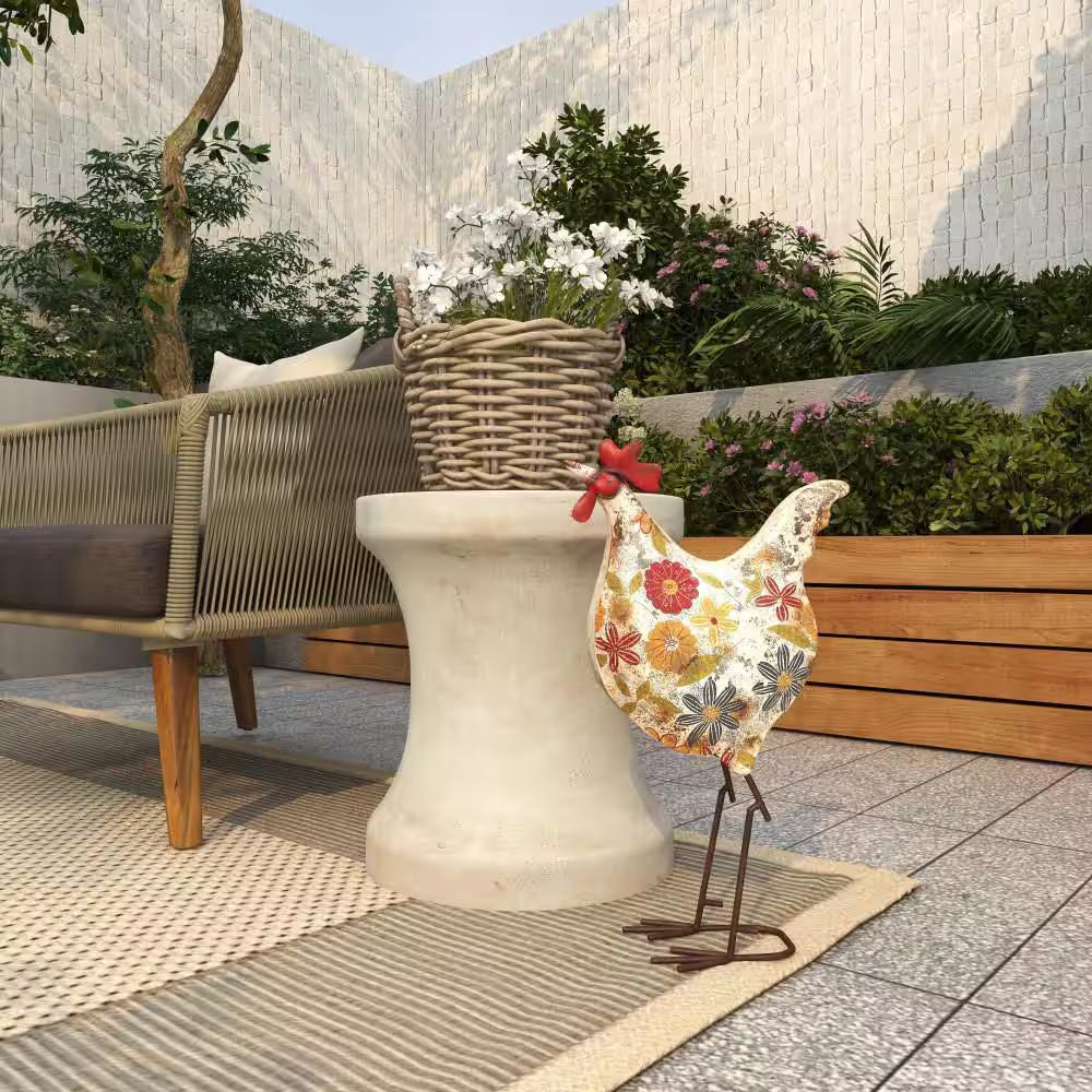 17 In. Metal Indoor Outdoor Distressed Standing Rooster Garden Sculpture with U Shaped Feet