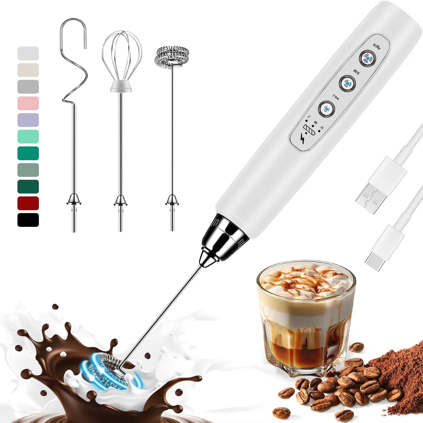 ODIFORGO Rechargeable Milk Frother with 3 Replaceable Heads—Perfect for Frothing Milk, Whisking Eggs, and Mixing Powders. Long-Lasting Battery, Easy to Use, a Must-Have Tiktok Kitchen Gadget! Coffee Maker Machine Coffee Espresso Maker Tiktokshopspringglow