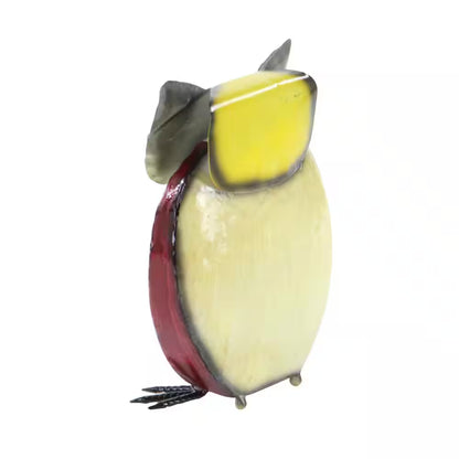 11 In. Metal Indoor Outdoor Owl Garden Sculpture with Floral Pattern