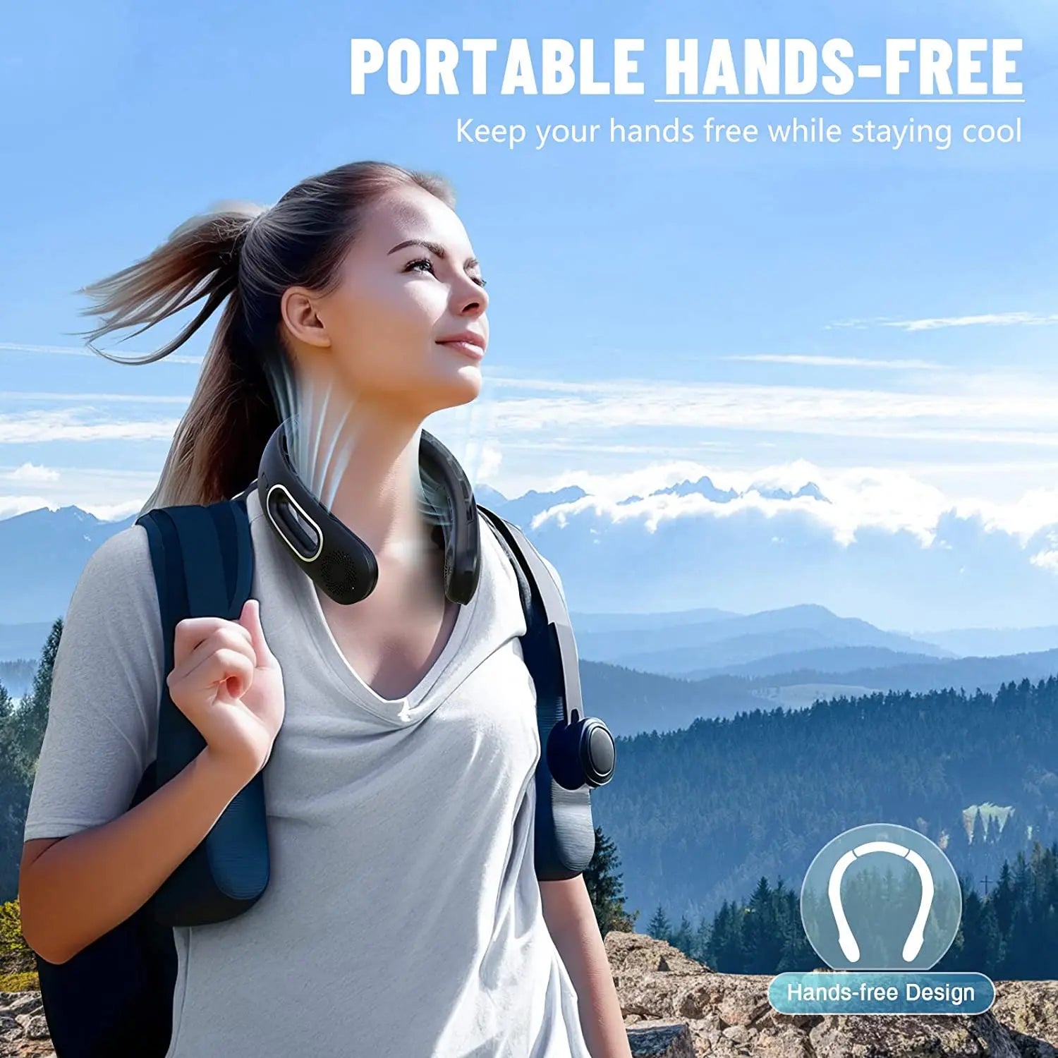 Neck Fan, Hands Free Bladeless Neck Fans Portable Rechargeable, 360° Cooling Neck Fan, 4 Speeds, Quiet, 5200 Mah Battery Operated USB Wearable Personal Fan Gifts for Women, Travel, Outdoor