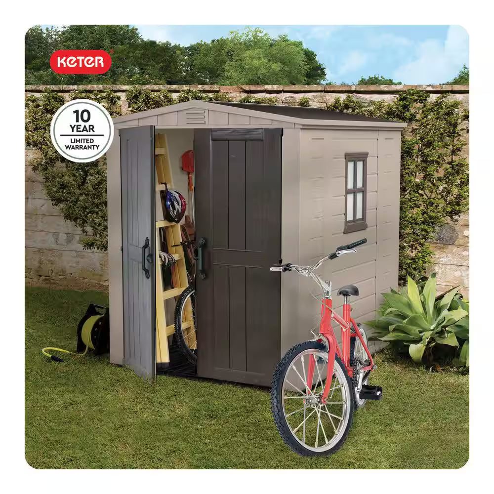Factor 6 Ft. W X 6 Ft. D Outdoor Durable Resin Plastic Storage Shed with Double Doors, Taupe Brown (37.43 Sq. Ft.)