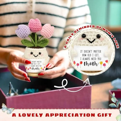 Gifts for Mom from Daughter Son - Cute Mothers Day, Birthday Gifts for Moms, Mother, Mama - Mother'S Day Knitted Positive Tulip Flowers Mom Crochet Doll