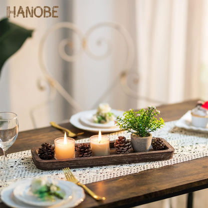 Decorative Tray Candle Tray Holder-Long Narrow Wooden Centerpiece Tray for Coffee Table