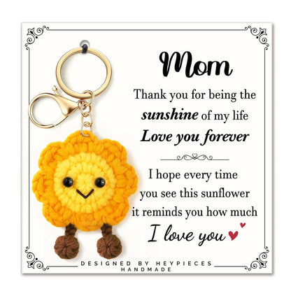 Knitted Sunflower Keychains for Mom,Thank You Birthday Gifts for Women,Perfect Gift for Mom