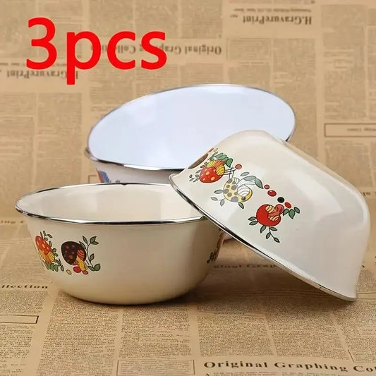 3-Piece Classic Vintage Floral Enamel Bowls - round Reusable Kitchen Tableware, Sturdy Stylish, Dishwasher & Outdoor Safe for Camping, Ideal Mothers Day Gift & Mom Gifts
