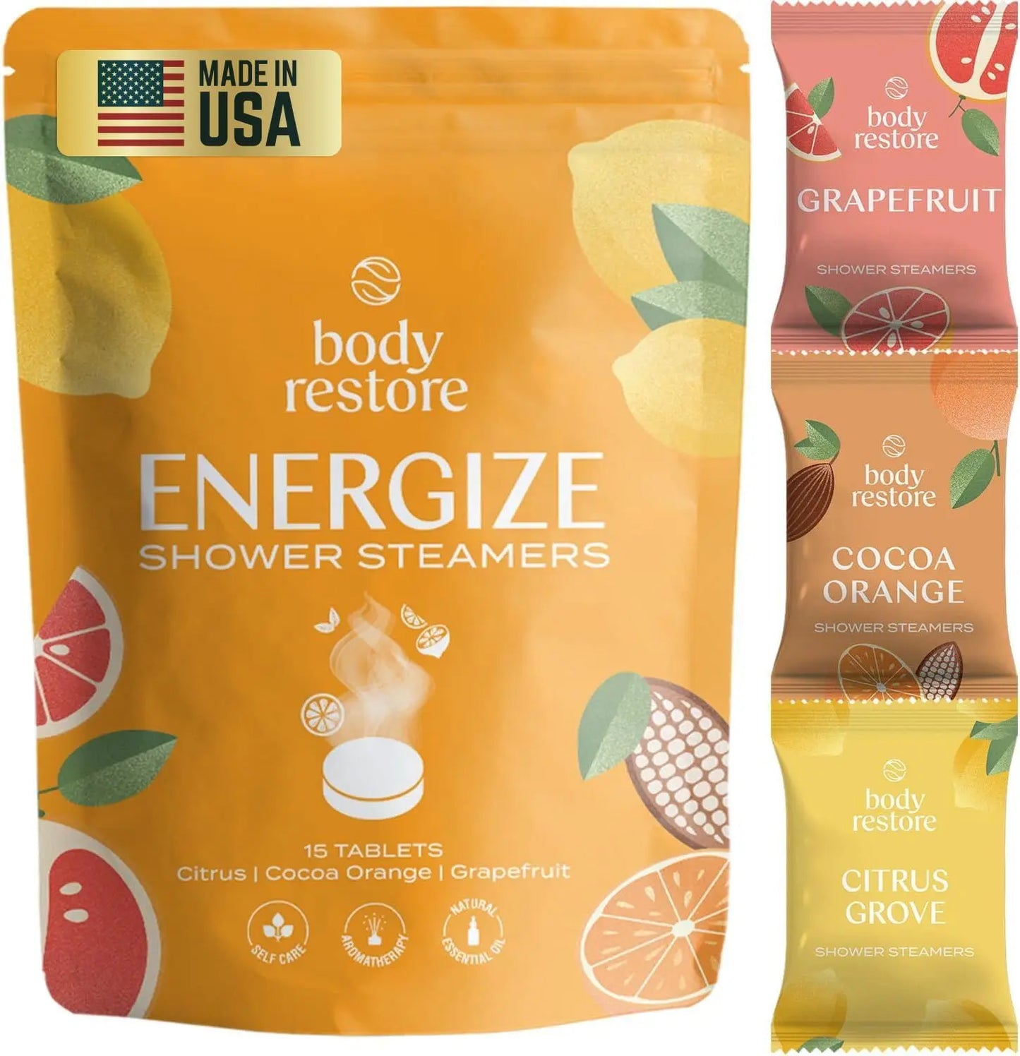 Body Restore Shower Steamers Aromatherapy 15 Pack - Christmas Stocking Stuffers for Men, Birthday Gifts for Women, White Elephant, Relaxation, Self Care - Citrus