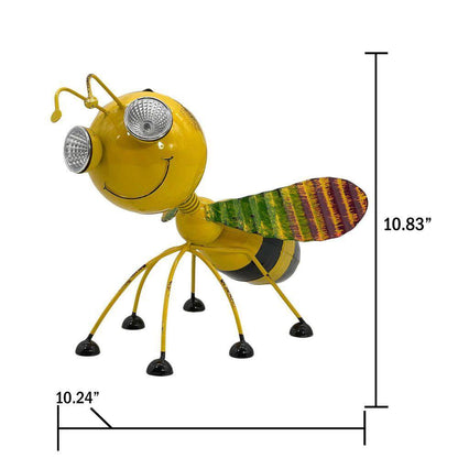Metal Bee Garden Solar LED Garden Statue 11 In. L