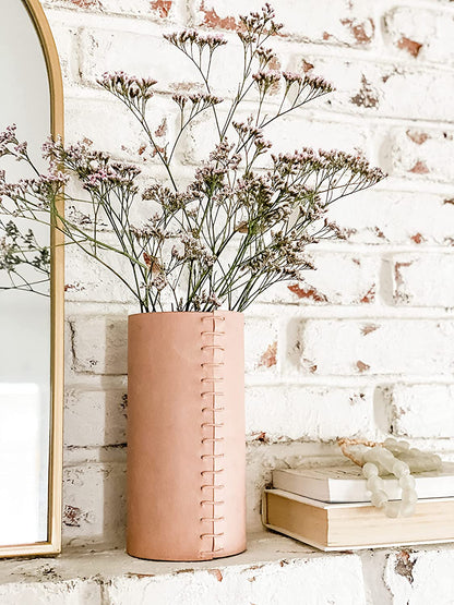 Leather Vase - Boho Vase, Pampas Grass Vase, Mantle Vase, Cream Vase, Beige Vase, Cute Flower Vase | Scandinavian Vase, Nordic Vase, Neutral Room Decor, Unique Decor | 8"