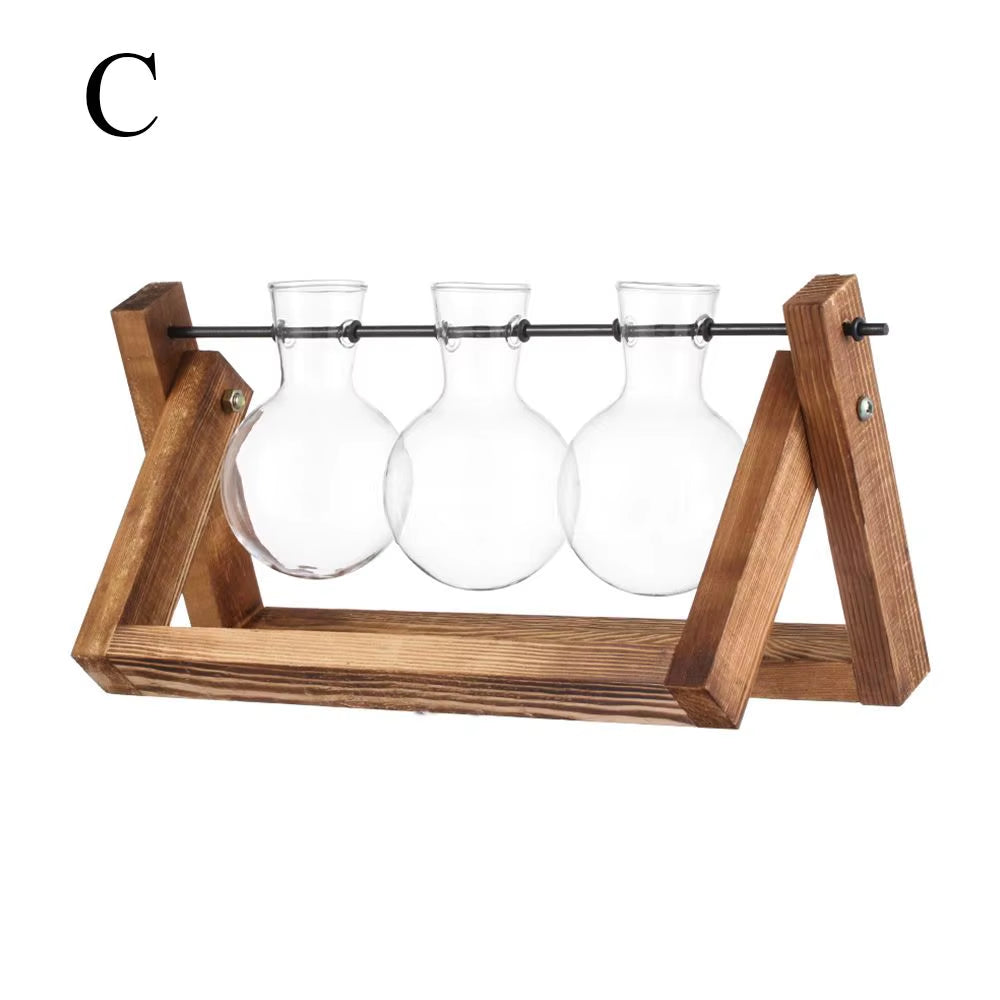 Decoration Terrarium Tabletop Planter Flower Pot Wooden Frame Hydroponic Plant Vases Glass Vase