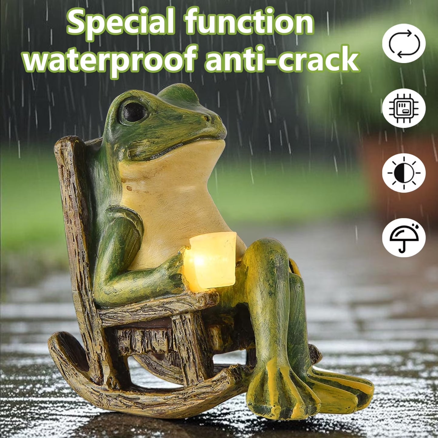 Solar Garden Statue, Miniature Frog Garden Statue with Warm LED Light, Waterproof Garden Solar Lights Outdoor/Indoor Yard Decor, Unique Housewarming Gift, 3.9" X 2.3" X 3.9"