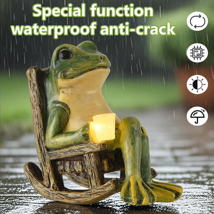 Solar Garden Statue, Miniature Frog Garden Statue with Warm LED Light, Waterproof Garden Solar Lights Outdoor/Indoor Yard Decor, Unique Housewarming Gift, 3.9" X 2.3" X 3.9"