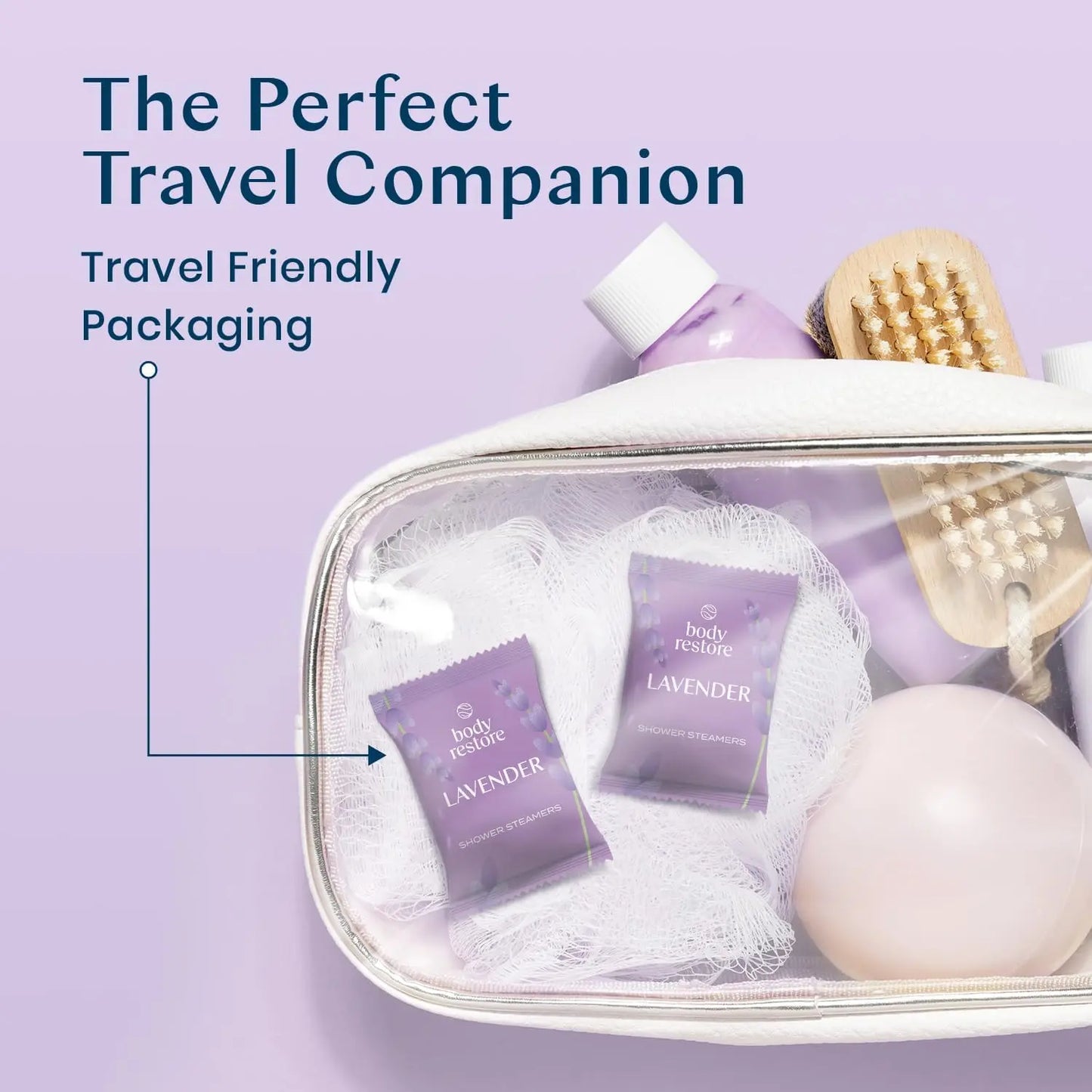 Body Restore Calm Shower Steamers - 15 Lavender Tablets for Relaxation & Stress Relief - Made in USA - Aromatherapy Gift for Peaceful Sleep Flower Friend
