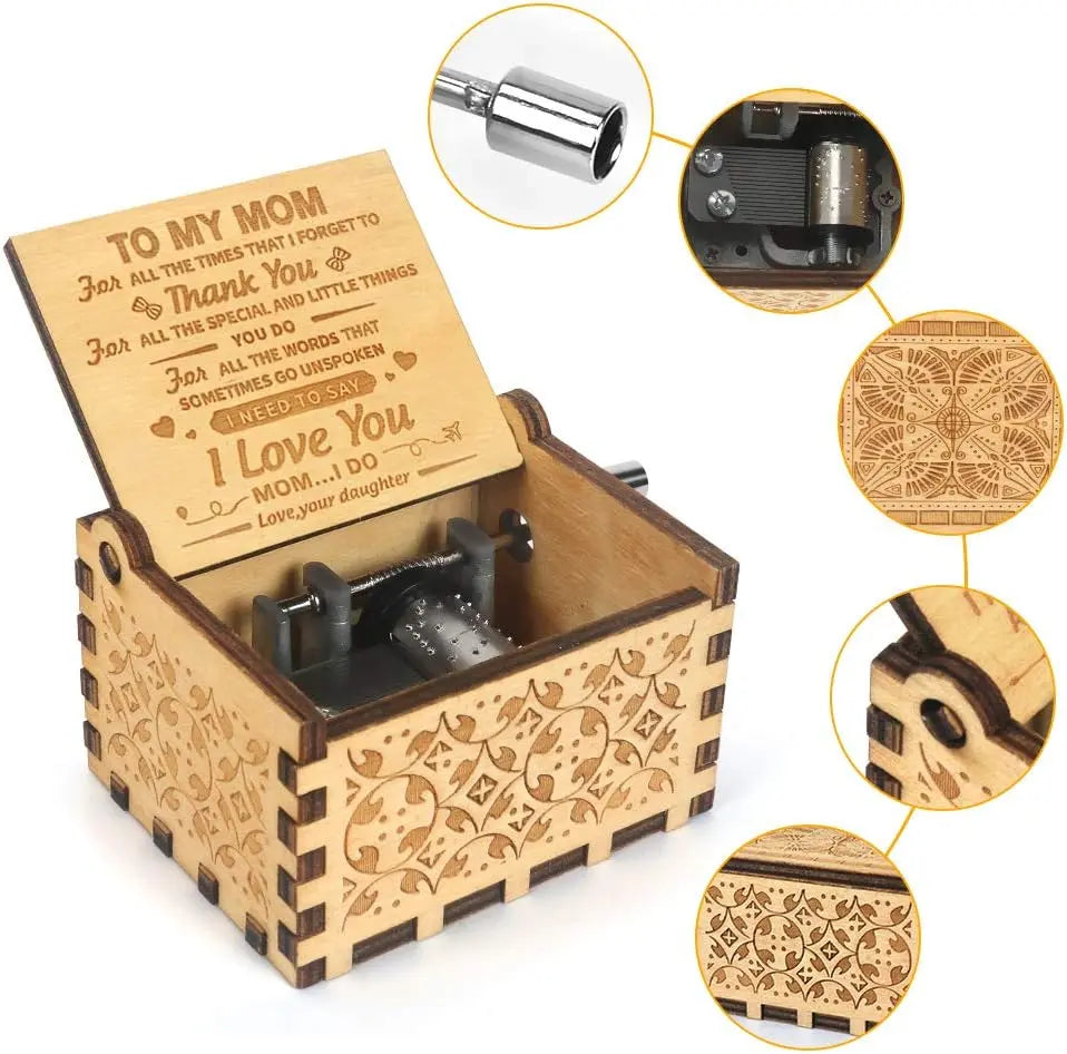 You Are My Sunshine Music Box, Son Daughter Gifts for Mom, Personalized Laser Engraved Vintage Design Wooden Music Boxes, Mothers Day Birthday Mom Gifts from Daughter Son