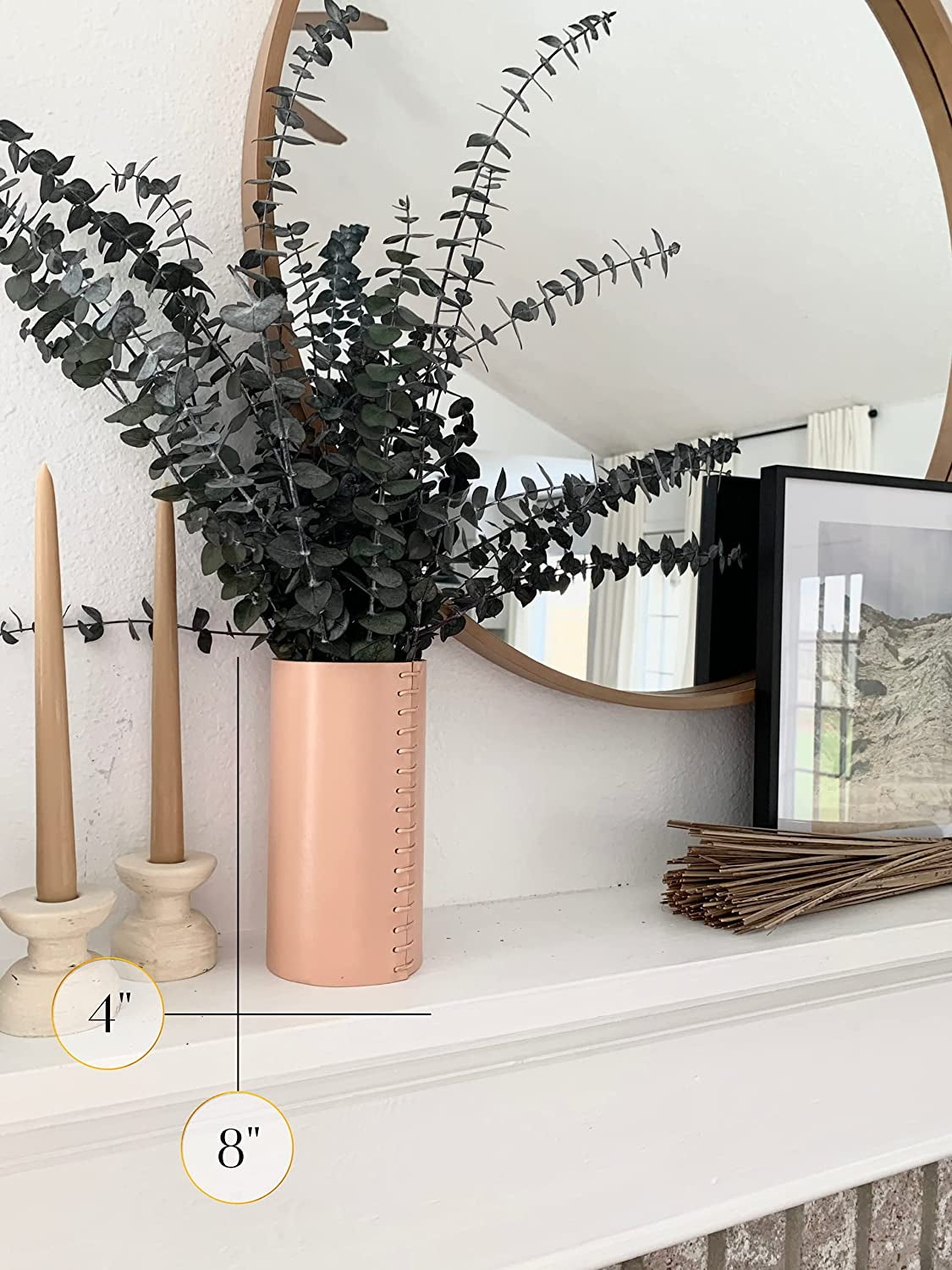 Leather Vase - Boho Vase, Pampas Grass Vase, Mantle Vase, Cream Vase, Beige Vase, Cute Flower Vase | Scandinavian Vase, Nordic Vase, Neutral Room Decor, Unique Decor | 8"