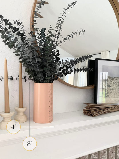 Leather Vase - Boho Vase, Pampas Grass Vase, Mantle Vase, Cream Vase, Beige Vase, Cute Flower Vase | Scandinavian Vase, Nordic Vase, Neutral Room Decor, Unique Decor | 8"