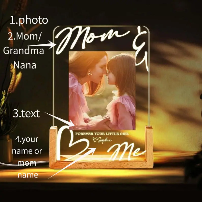 Personalized Photo Night Light, Mother'S Day Gift, Mother Gifts, Birthday Gift for Mommy, Custom Mother'S Day Gift for Mom Wife Grandma Nana, Mum Gift from Daughter, Custom Mother’S Day Night Light with Warm Walnut Wood Base, Bedroom Decor