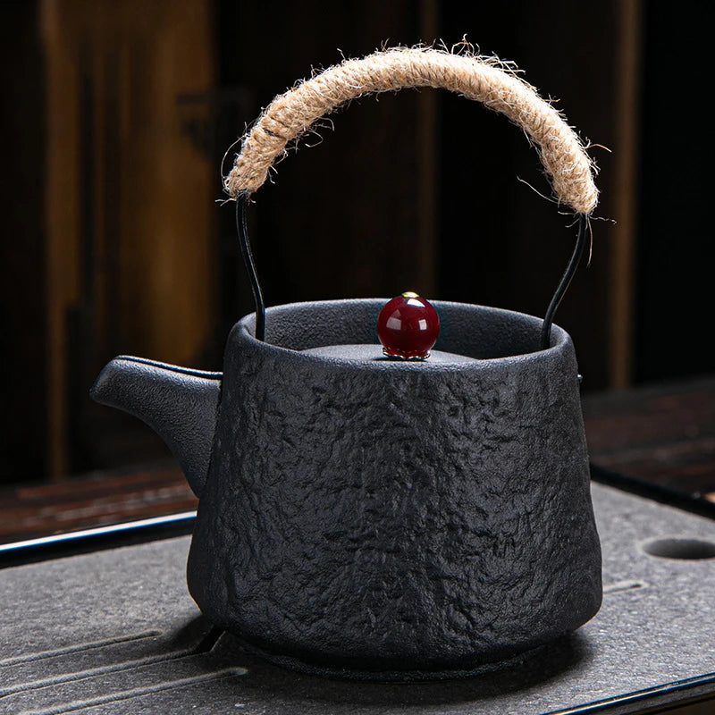 Retro Japanese Kungfu Teapot Ceramic Tea Set Coarse Ceramic Beam Teapot Single Pot Convenient Teapot Wholesale