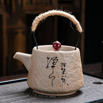 Retro Japanese Kungfu Teapot Ceramic Tea Set Coarse Ceramic Beam Teapot Single Pot Convenient Teapot Wholesale