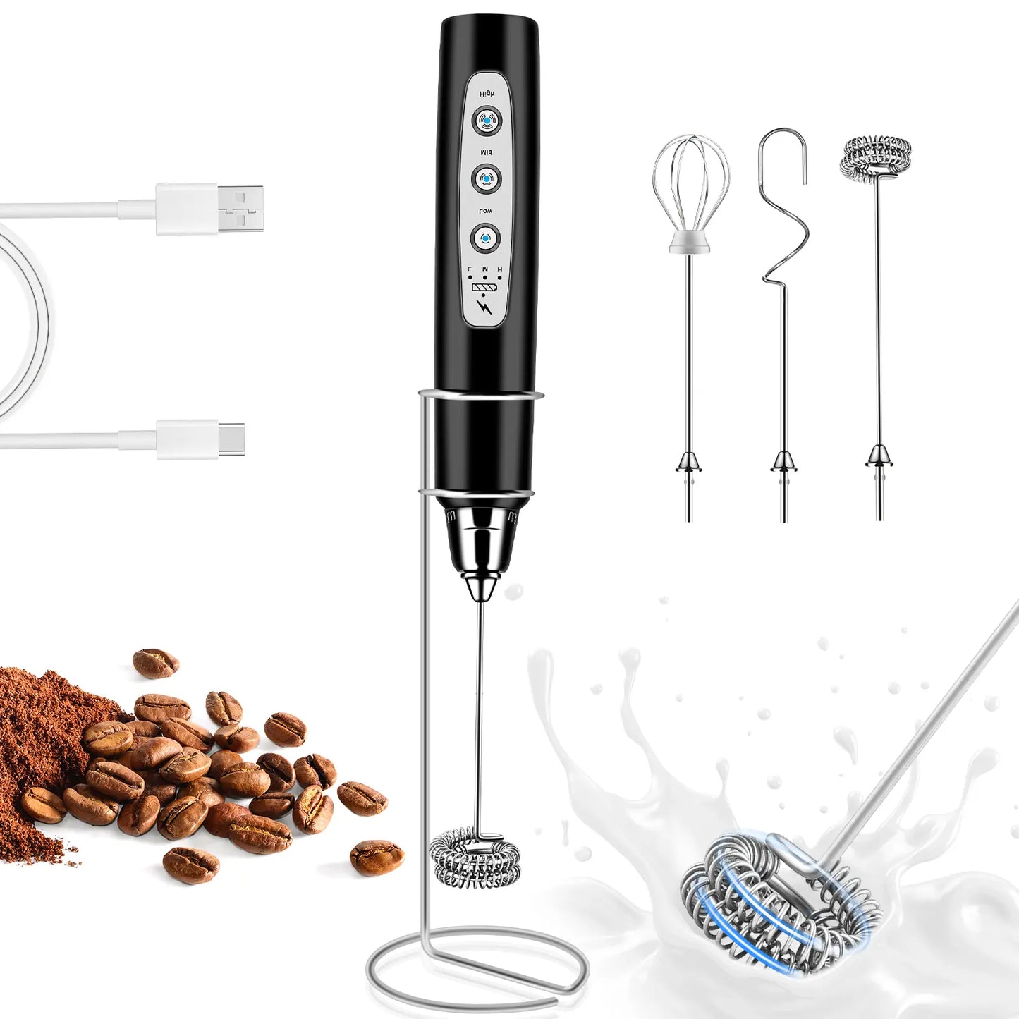 ODIFORGO Rechargeable Milk Frother with 3 Replaceable Heads—Perfect for Frothing Milk, Whisking Eggs, and Mixing Powders. Long-Lasting Battery, Easy to Use, a Must-Have Tiktok Kitchen Gadget! Coffee Maker Machine Coffee Espresso Maker Tiktokshopspringglow