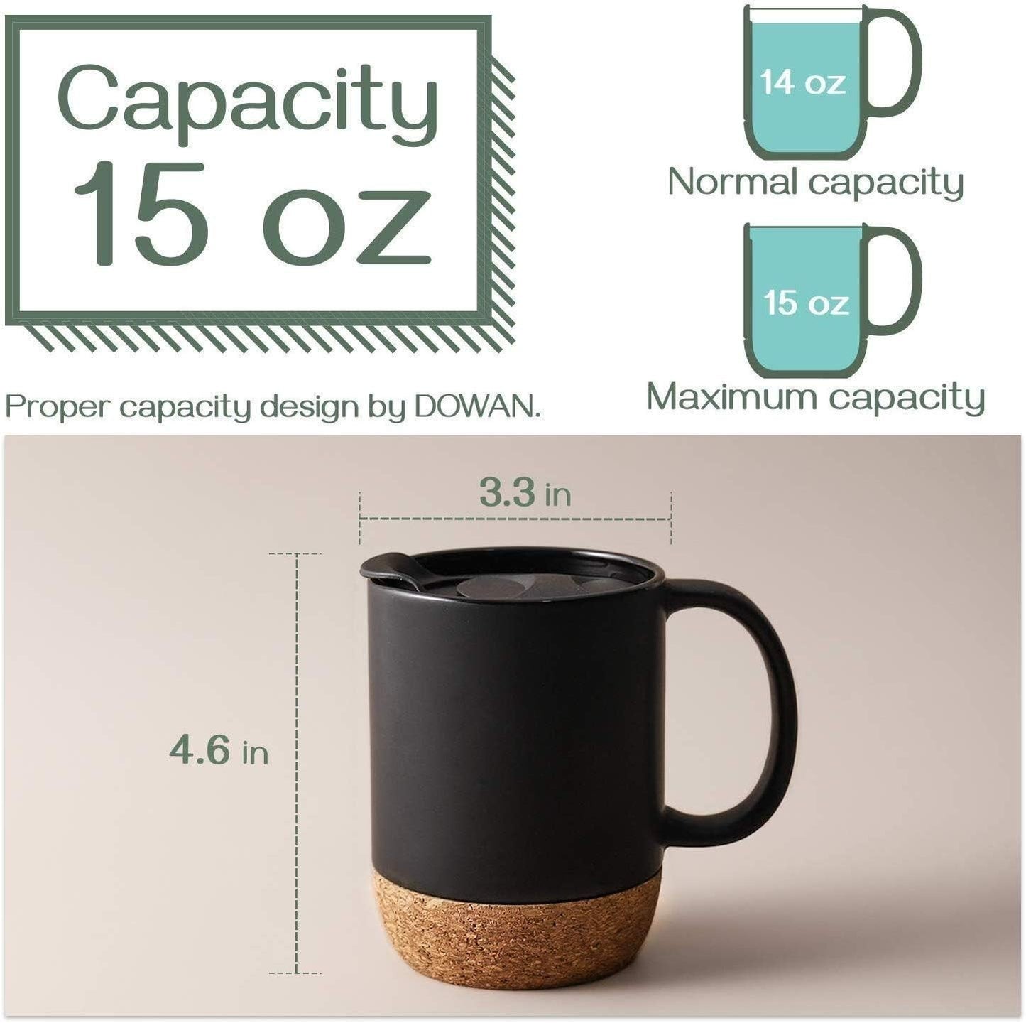 Coffee Mugs, 15 Oz Mug Set of 2, Large Ceramic Coffee Mug with Cork Bottom An...