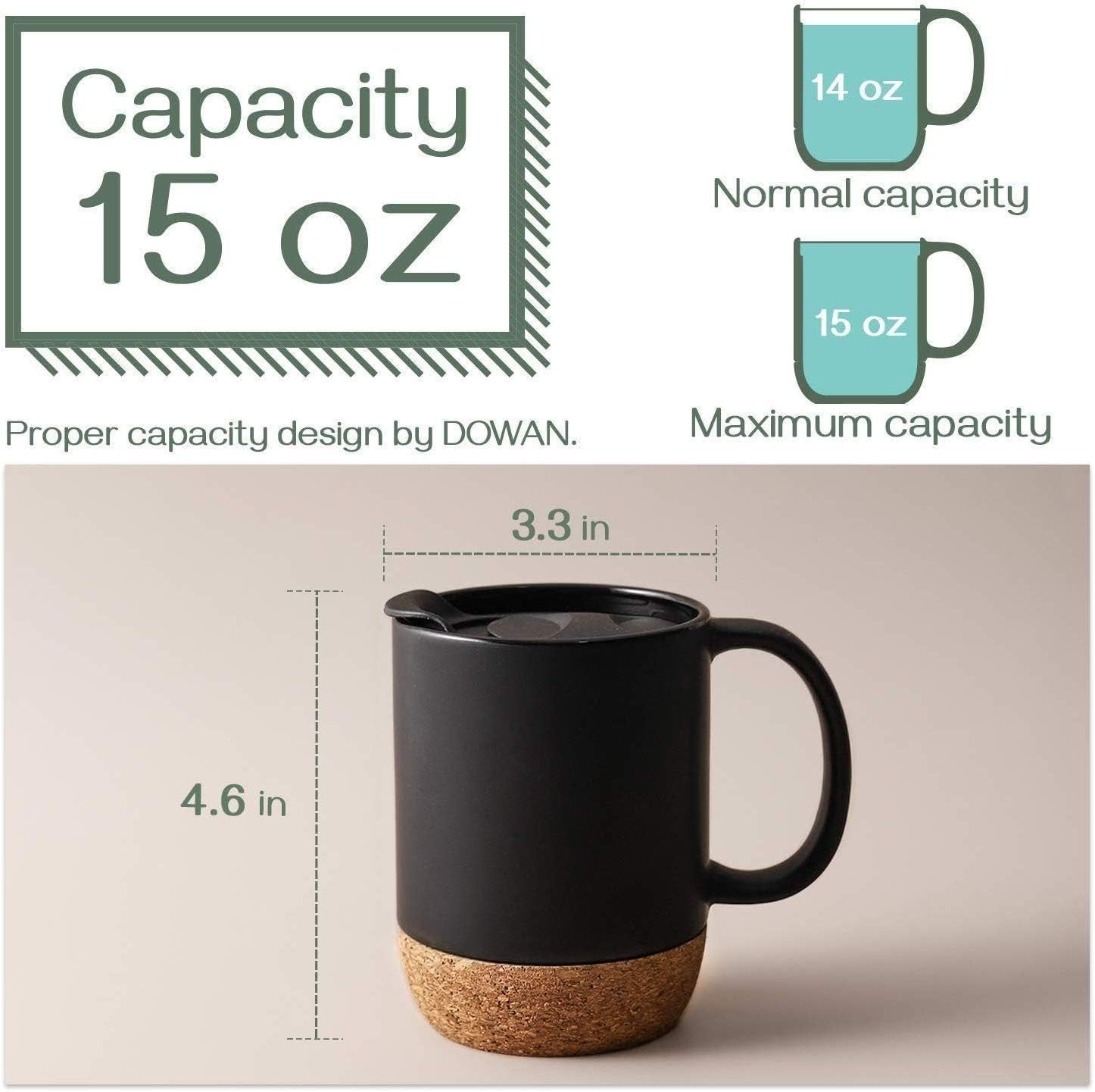 Coffee Mugs, 15 Oz Mug Set of 2, Large Ceramic Coffee Mug with Cork Bottom An...