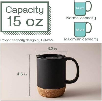 Coffee Mugs, 15 Oz Mug Set of 2, Large Ceramic Coffee Mug with Cork Bottom An...
