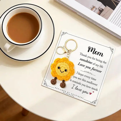 Knitted Sunflower Keychains for Mom,Thank You Birthday Gifts for Women,Perfect Gift for Mom