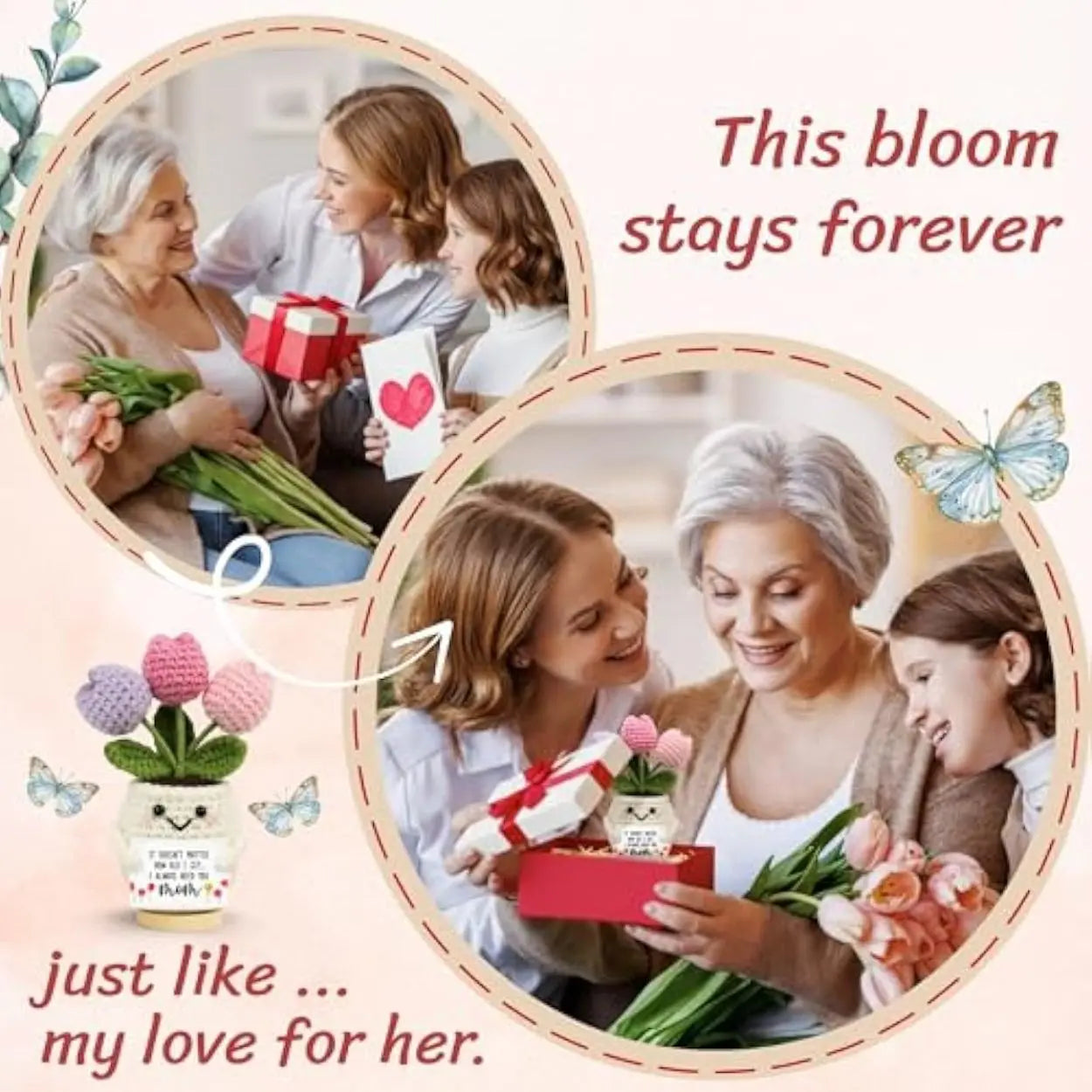 Gifts for Mom from Daughter Son - Cute Mothers Day, Birthday Gifts for Moms, Mother, Mama - Mother'S Day Knitted Positive Tulip Flowers Mom Crochet Doll