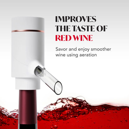 Electric Drink Dispenser and Red Vino Aerator - Built in Pourer Spout Aerator - Pumps and Dispenses Vino, Fits Most Bottles