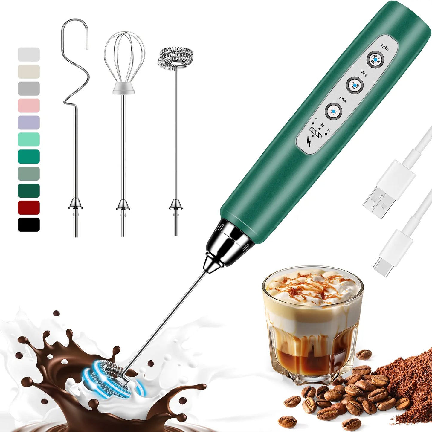 ODIFORGO Rechargeable Milk Frother with 3 Replaceable Heads—Perfect for Frothing Milk, Whisking Eggs, and Mixing Powders. Long-Lasting Battery, Easy to Use, a Must-Have Tiktok Kitchen Gadget! Coffee Maker Machine Coffee Espresso Maker Tiktokshopspringglow