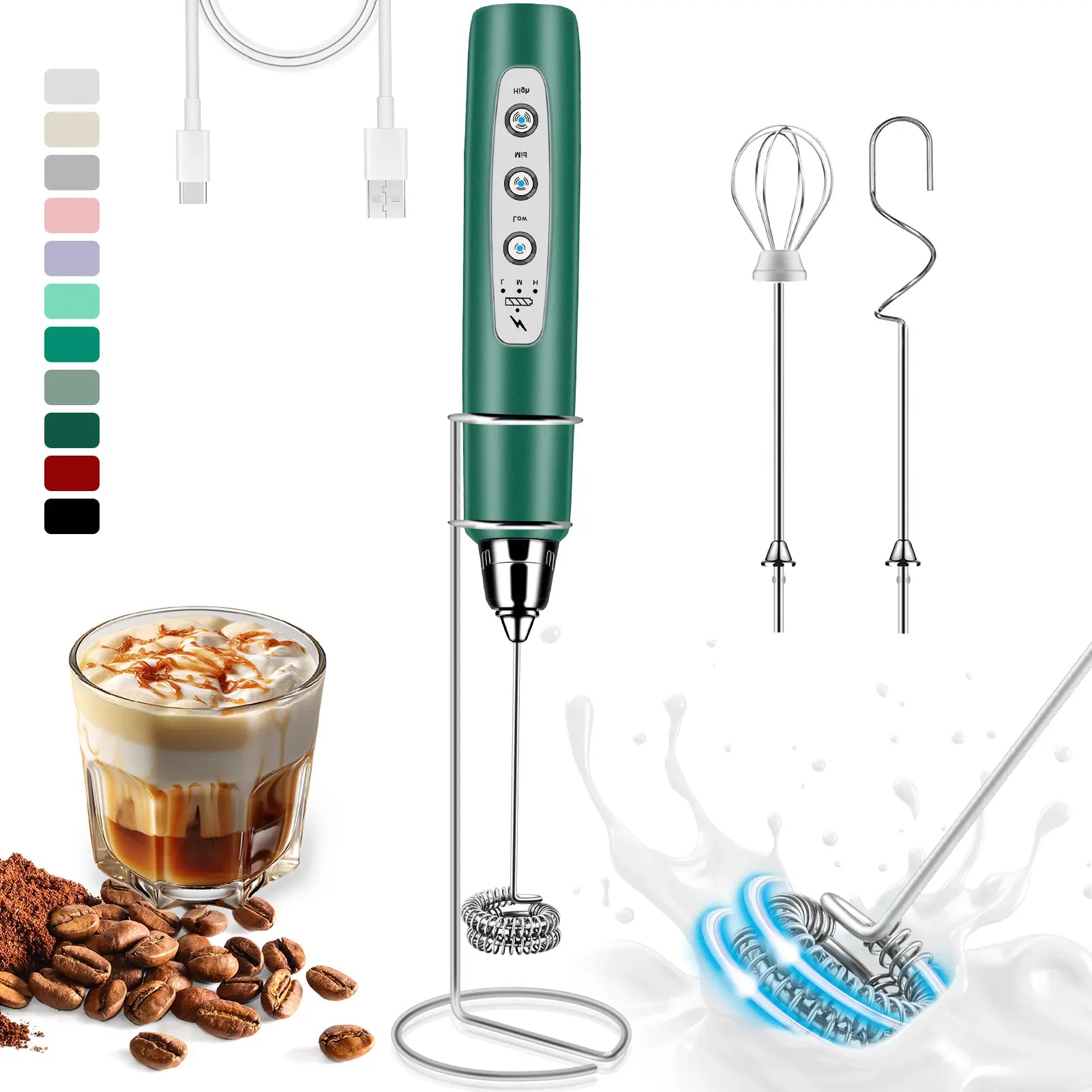 ODIFORGO Rechargeable Milk Frother with 3 Replaceable Heads—Perfect for Frothing Milk, Whisking Eggs, and Mixing Powders. Long-Lasting Battery, Easy to Use, a Must-Have Tiktok Kitchen Gadget! Coffee Maker Machine Coffee Espresso Maker Tiktokshopspringglow