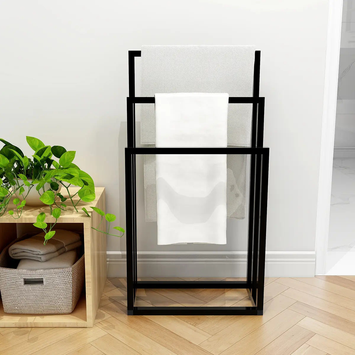 Lightweight Metal Freestanding Towel Rack - 3-Tier Hand Towel Holder Organizer for Bathroom, Shower Accessories, Easy Installation, Gift-Worthy, Complete Pack, Black