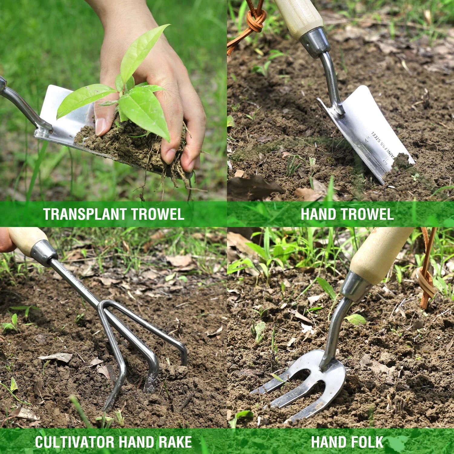 Garden Tools Set, 8 Piece Stainless Steel Heavy Duty Gardening Tools with Wooden Handle