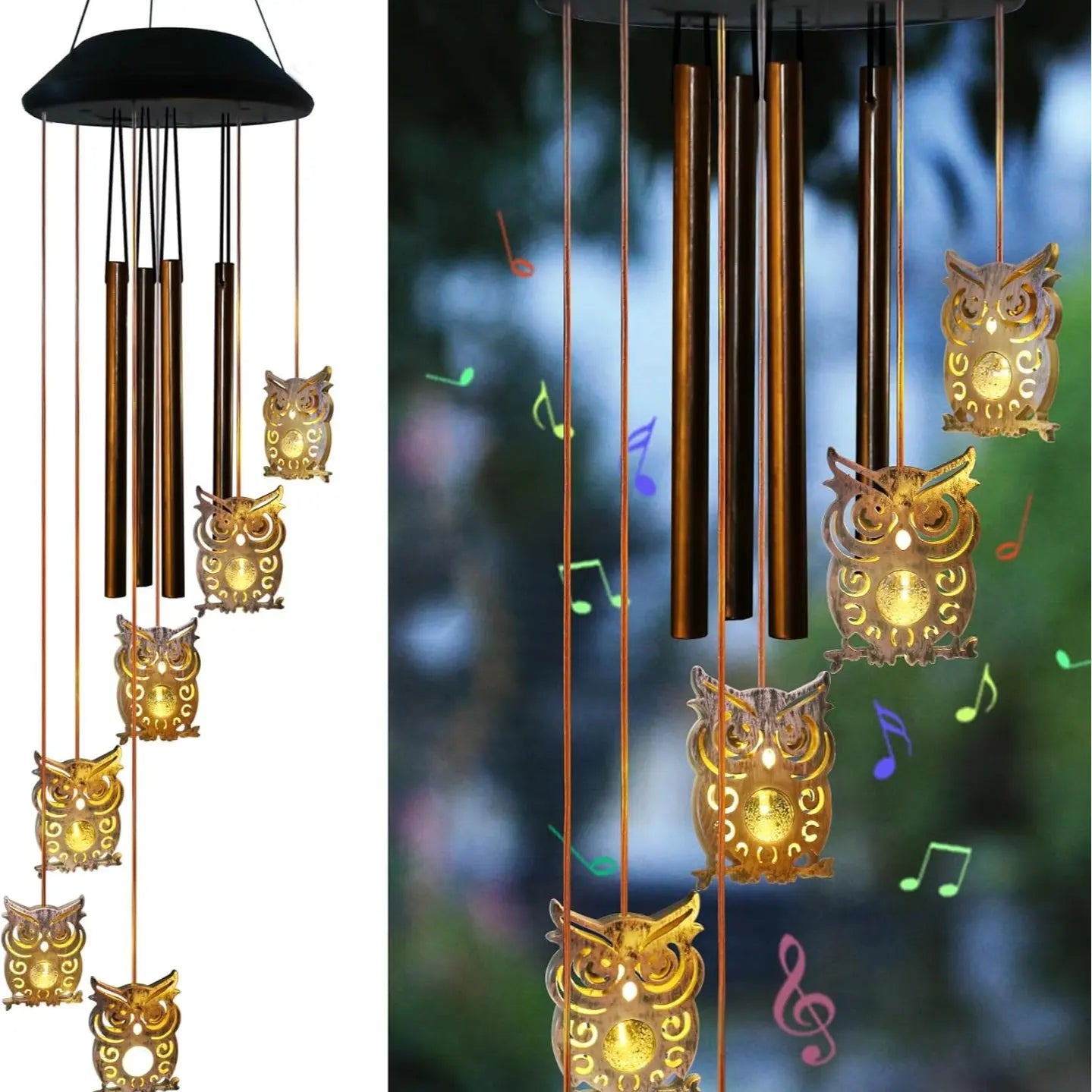 6 LED Solar Owl Wind Chimes Outdoor,Mom Gifts for Mothers Day Grandma Wife Gift Solar Owl Wind Chimes for Outside,Hanging Lights Warm Led,Outdoor Owl Decor