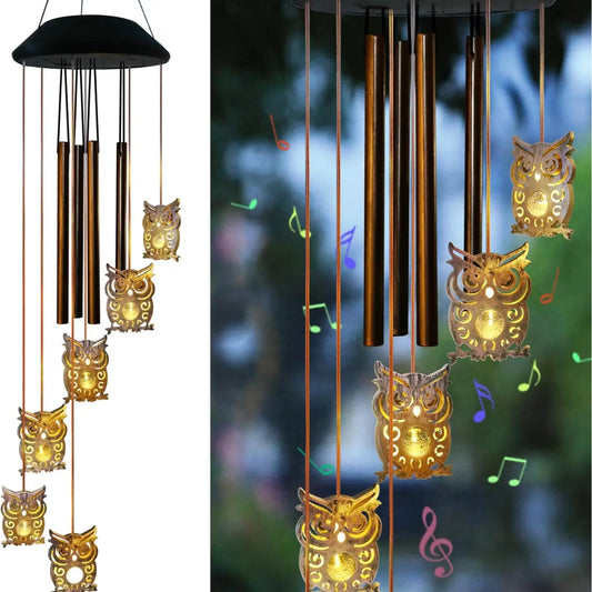 6 LED Solar Owl Wind Chimes Outdoor,Mom Gifts for Mothers Day Grandma Wife Gift Solar Owl Wind Chimes for Outside,Hanging Lights Warm Led,Outdoor Owl Decor
