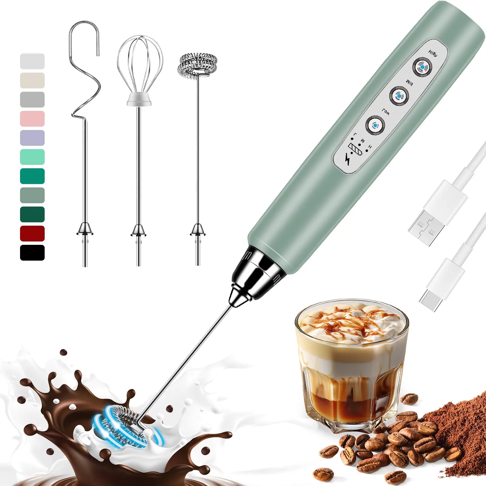 ODIFORGO Rechargeable Milk Frother with 3 Replaceable Heads—Perfect for Frothing Milk, Whisking Eggs, and Mixing Powders. Long-Lasting Battery, Easy to Use, a Must-Have Tiktok Kitchen Gadget! Coffee Maker Machine Coffee Espresso Maker Tiktokshopspringglow