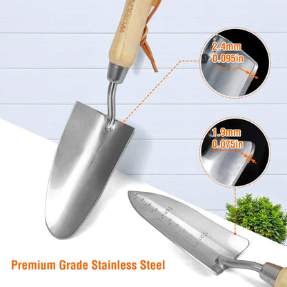 Garden Tools Set, 8 Piece Stainless Steel Heavy Duty Gardening Tools with Wooden Handle