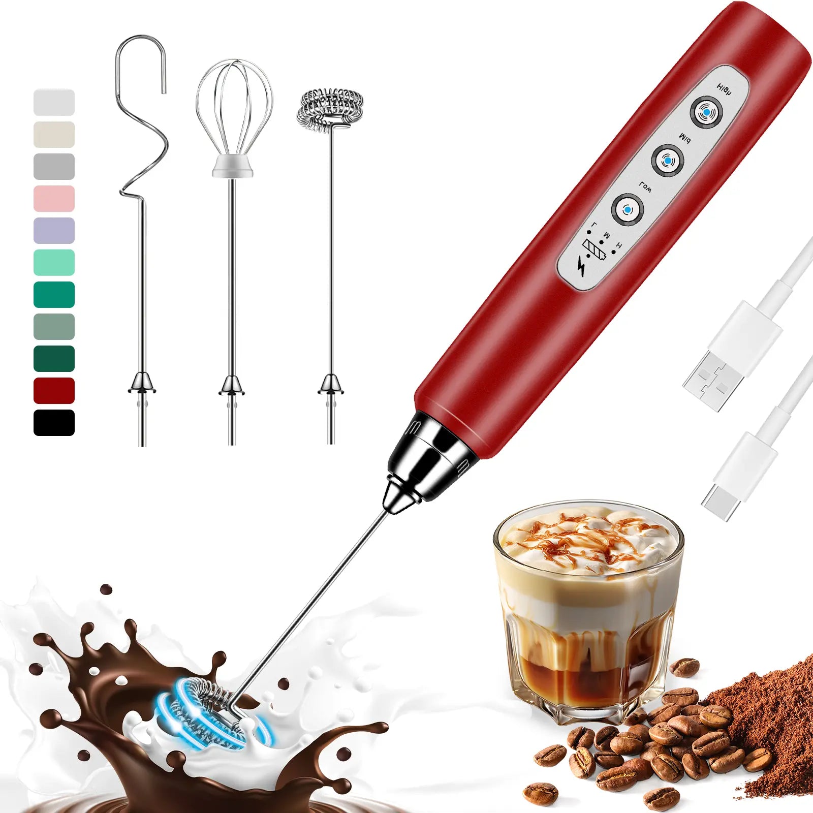 ODIFORGO Rechargeable Milk Frother with 3 Replaceable Heads—Perfect for Frothing Milk, Whisking Eggs, and Mixing Powders. Long-Lasting Battery, Easy to Use, a Must-Have Tiktok Kitchen Gadget! Coffee Maker Machine Coffee Espresso Maker Tiktokshopspringglow