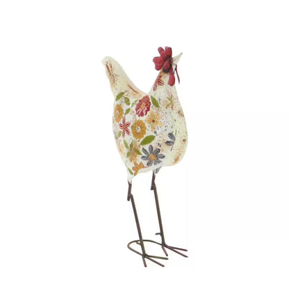 17 In. Metal Indoor Outdoor Distressed Standing Rooster Garden Sculpture with U Shaped Feet