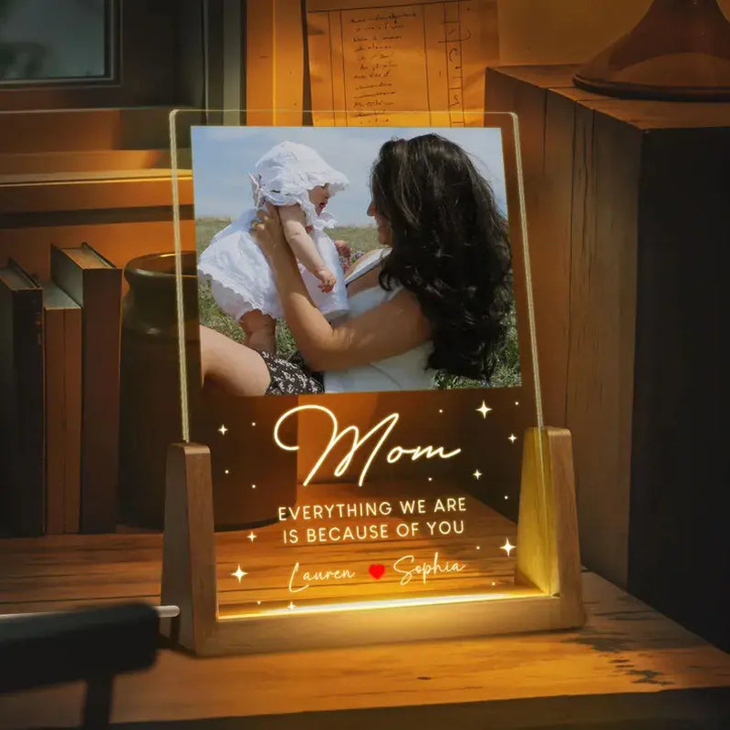 Personalized Photo Night Light, Mother'S Day Gift, Mother Gifts, Birthday Gift for Mommy, Custom Mother'S Day Gift for Mom Wife Grandma Nana, Mum Gift from Daughter, Custom Mother’S Day Night Light with Warm Walnut Wood Base, Bedroom Decor
