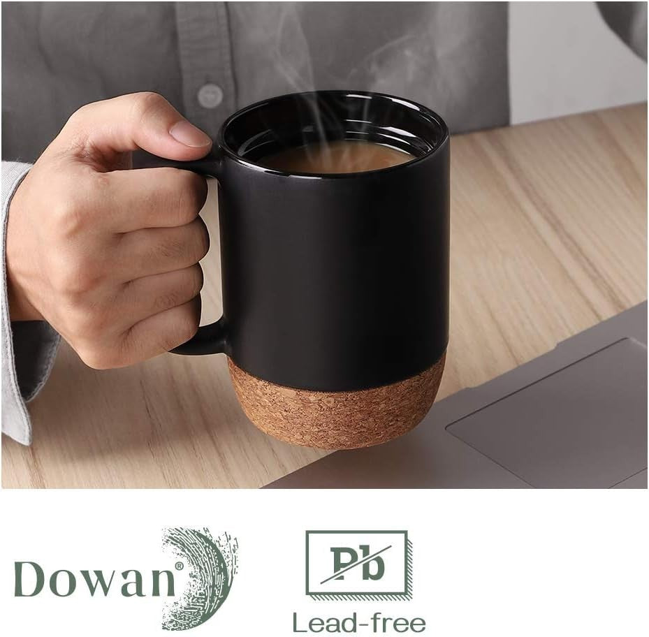 Coffee Mugs, 15 Oz Mug Set of 2, Large Ceramic Coffee Mug with Cork Bottom An...
