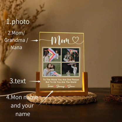 Personalized Photo Night Light, Mother'S Day Gift, Mother Gifts, Birthday Gift for Mommy, Custom Mother'S Day Gift for Mom Wife Grandma Nana, Mum Gift from Daughter, Custom Mother’S Day Night Light with Warm Walnut Wood Base, Bedroom Decor