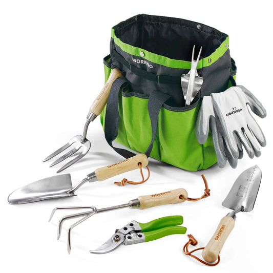 Garden Tools Set, 8 Piece Stainless Steel Heavy Duty Gardening Tools with Wooden Handle